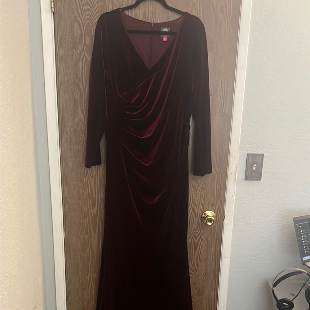 Velvet Drape Long Sleeve Dress in Burgundy